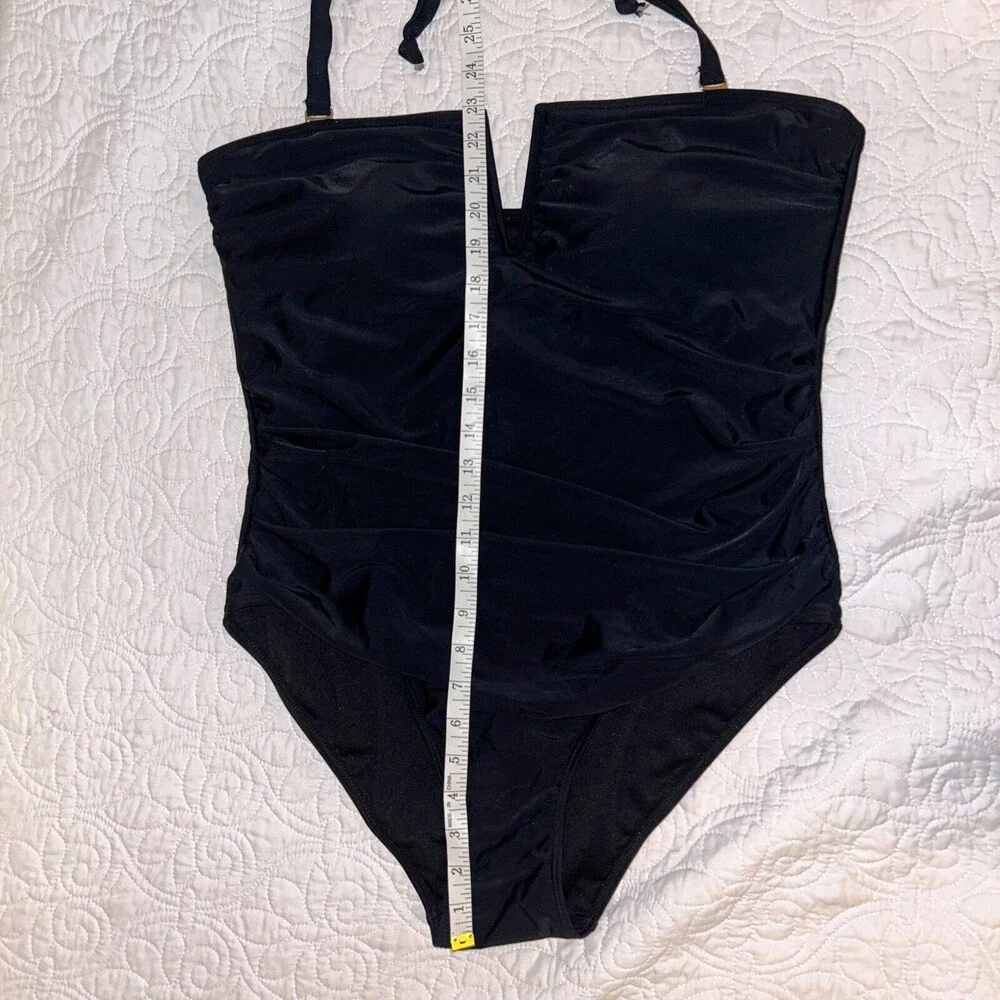 NWT Catherine Malandrino V Wire Shirred Black 1 Piece Bandeau Swimsuit Plus S 1X
